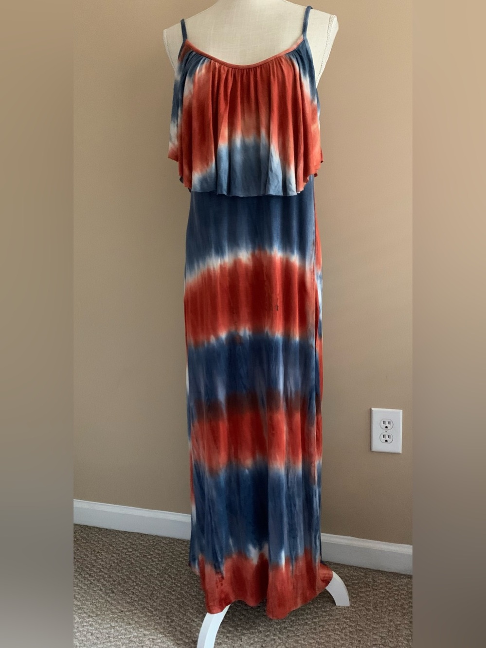 Women’s Coral & Navy Tie-Dye Maxi Dress - Picture 9 of 9